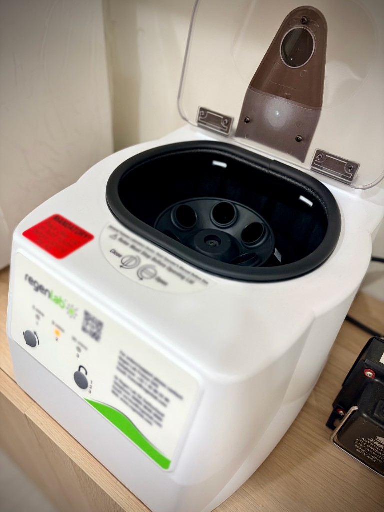 Regenlab medical centrifuge used to prepare platelet-rich plasma for joint pain treatment